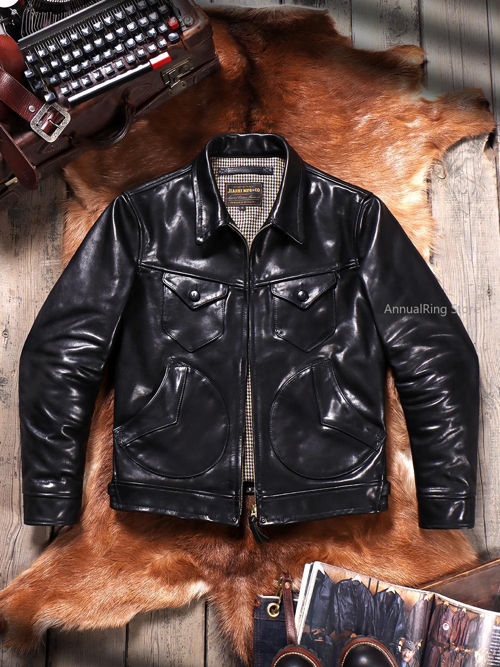 Leather Work Jacket - Full Grain Batik Vegetable Tanned Cowhide