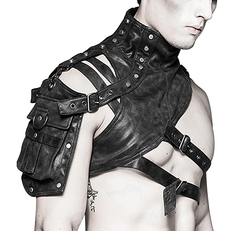 Leather Work Jacket - Steampunk Medieval Leather Armor One Shoulder