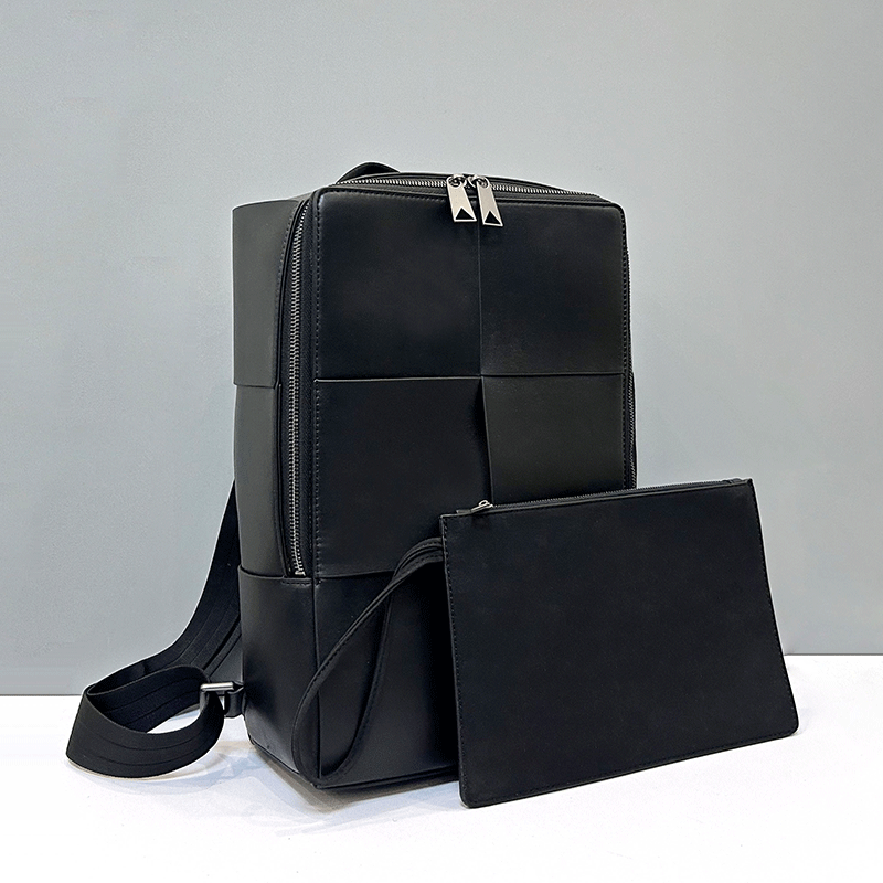 Leather Work Backpack - Fashionable Large Capacity Leather Woven Business
