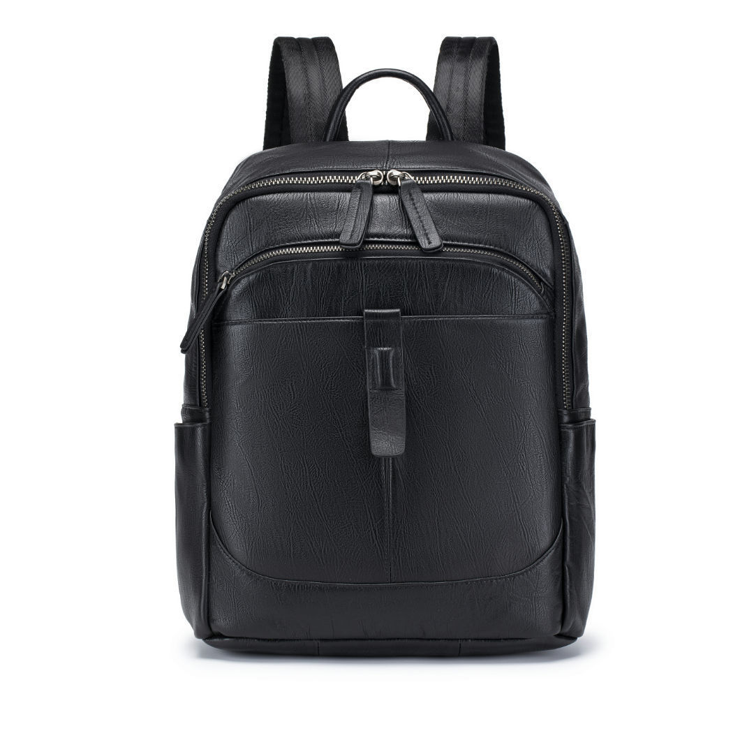 Leather Work Rucksack Mens - Black Man Genuine Leather Backpack Multi-Pocket
