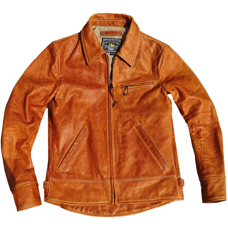 Leather Work Jacket - Men's Leather Jacket Horsehide Short Slim
