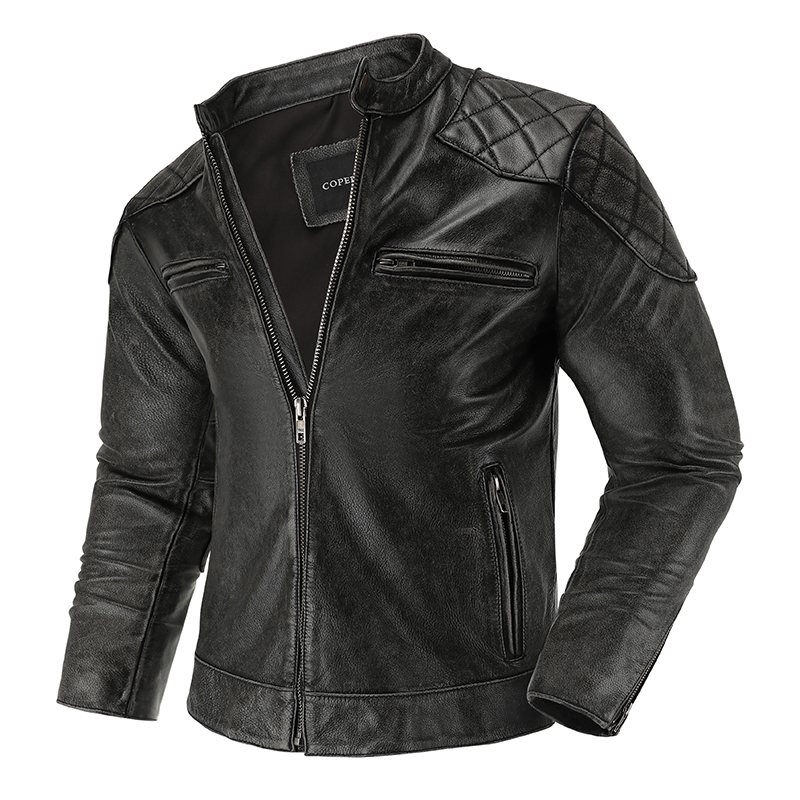 Leather Work Jacket - Retro Leather Jacket Motorcycle Riding Suit