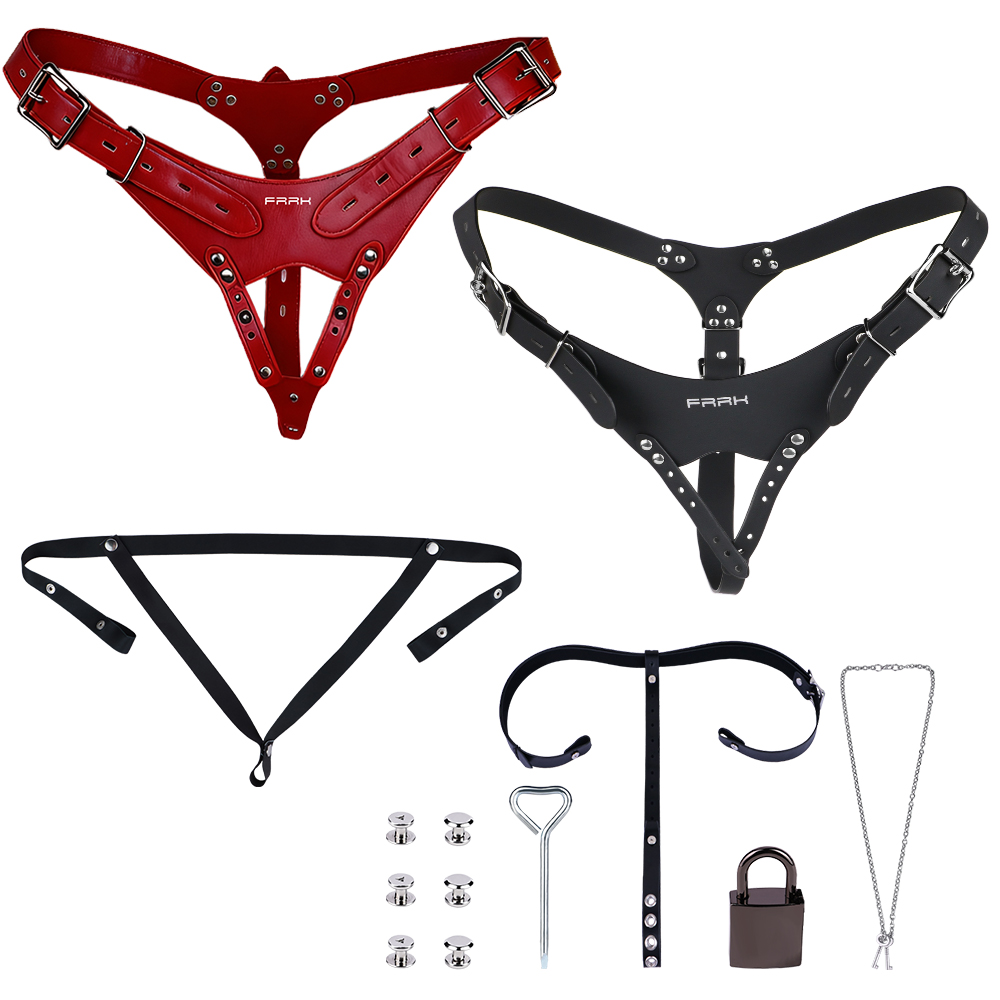 Leatherwork Fasteners - NSFU Black/Red Male Chastity Belt PU