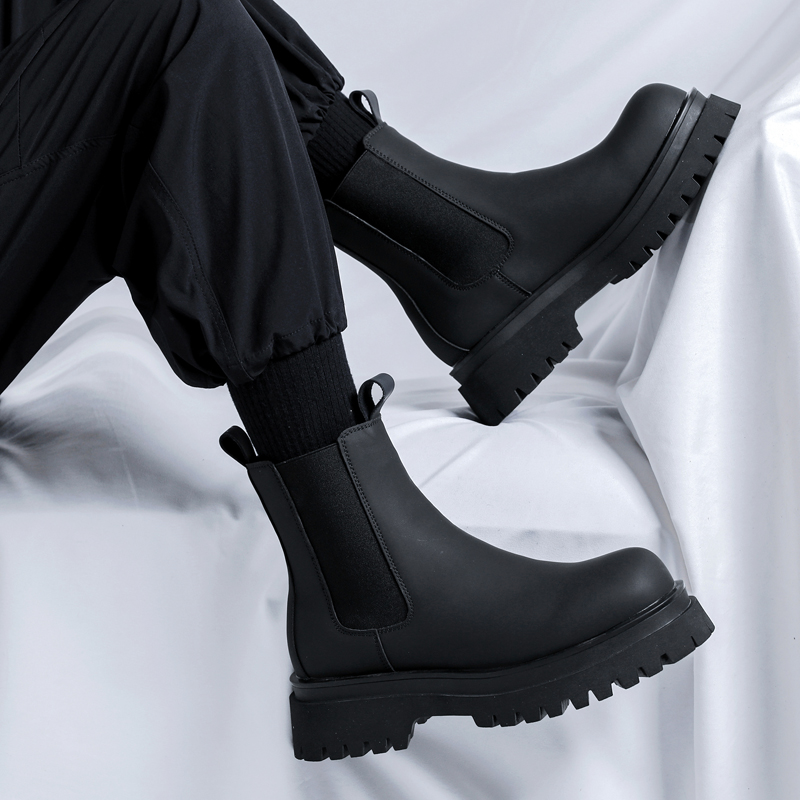 Leather Work Flats - 2026 Platform Black High Top Boots