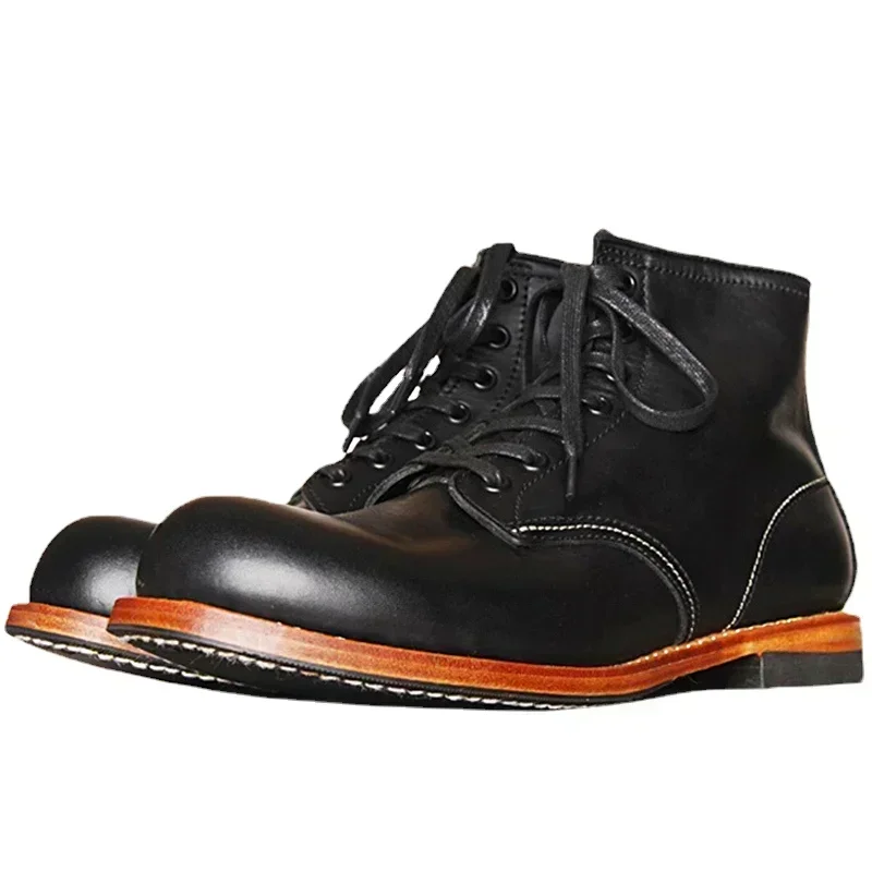 Leather Work Flats - Vintage Men Goodyear-Welted Genuine Leather Boots