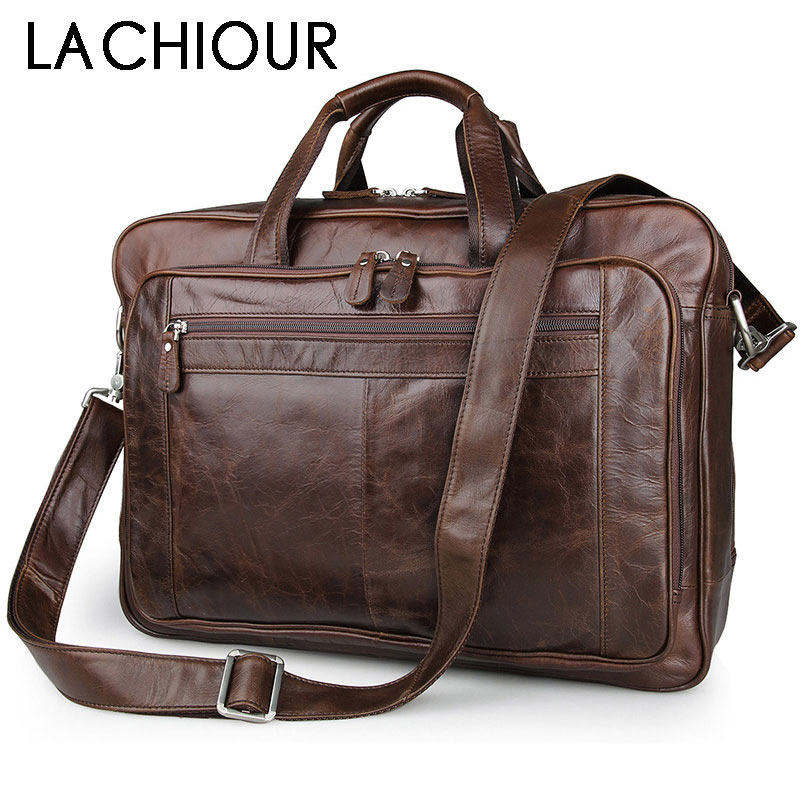 Leather Work Bag - LACHIOUR Genuine Leather Men Bag Vintage