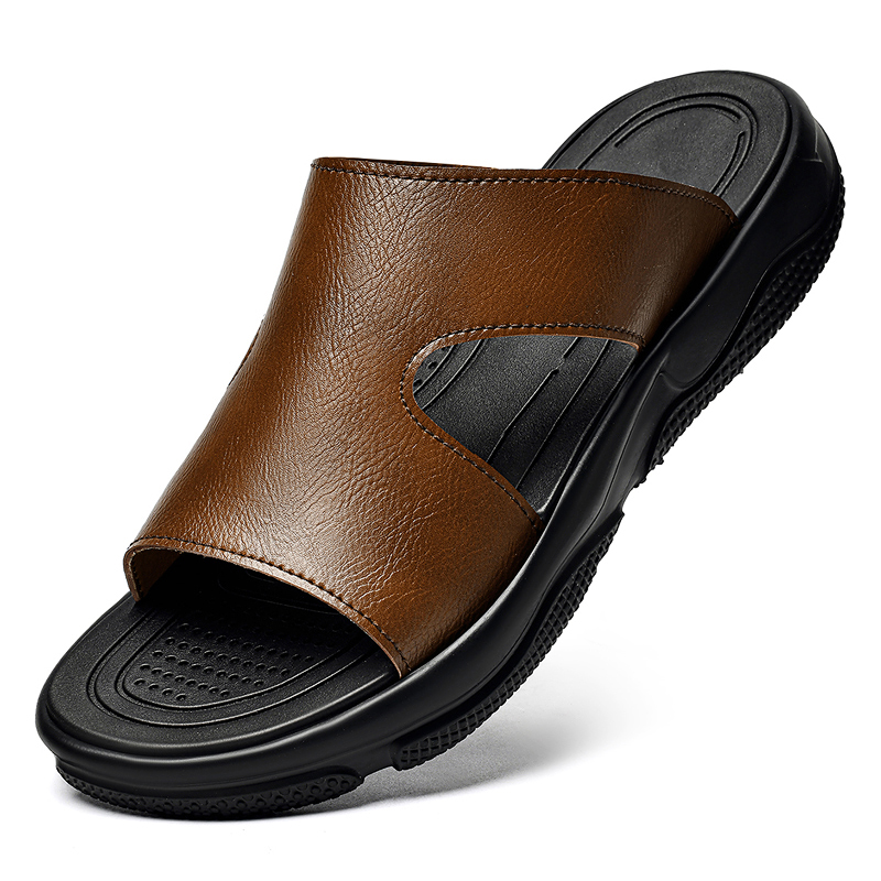 Men's Leather Slide Sandals No - Leather Work Flats ulasan dan harga