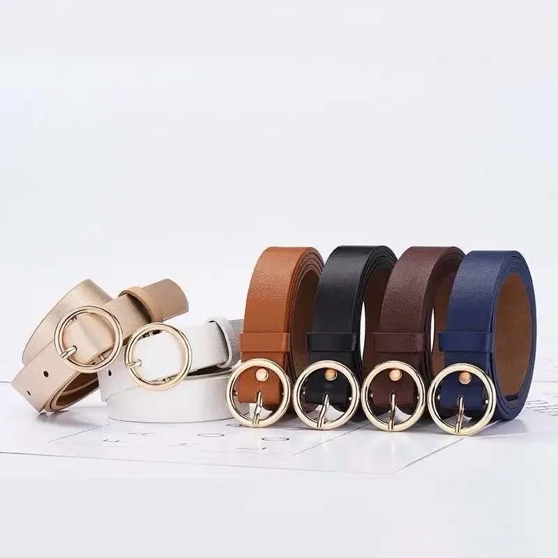Women's Belt Round Buckle Belt - Leather Work Jeans ulasan dan harga