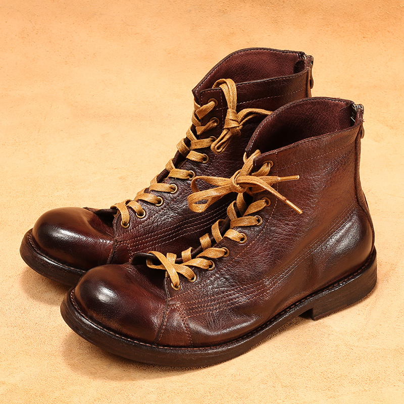 Men's High-top Goodyear-welted - Leather Work Flats ulasan dan harga