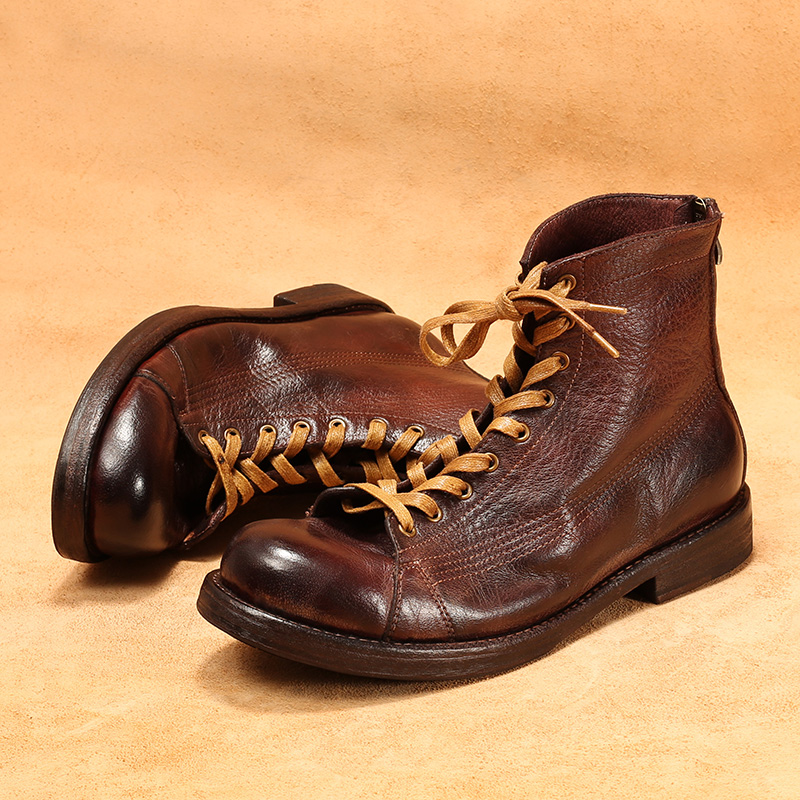 Men's High-top Goodyear-welted - Leather Work Flats ulasan dan harga
