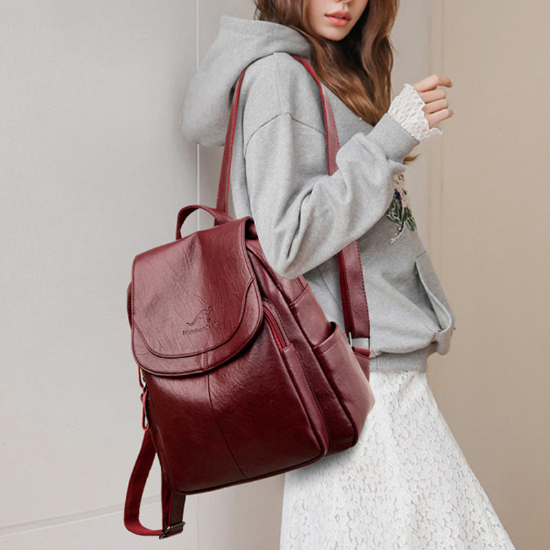 9 Color Women Soft Leather Bac - Leather Work Backpack ulasan dan harga
