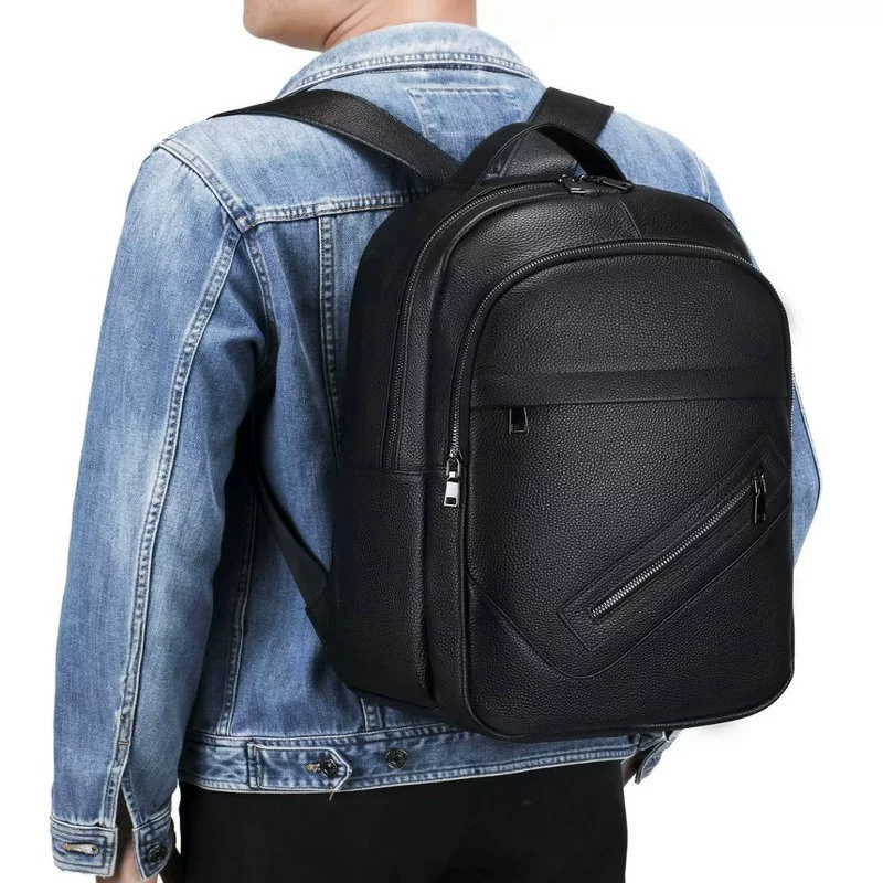 Black Genuine Leather Laptop B - Leather Work Rucksack Mens ulasan dan harga