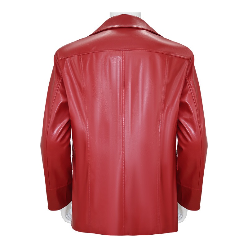 Men Red Leather Jacket Fight C - Leather Work Jacket ulasan dan harga