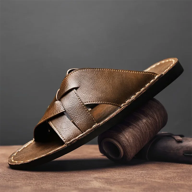 Genuine Leather Men Casual San - Leather Work Flats ulasan dan harga