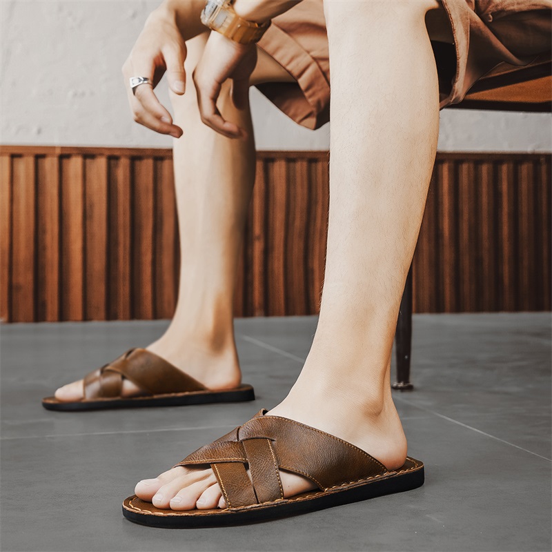 Genuine Leather Men Casual San - Leather Work Flats ulasan dan harga