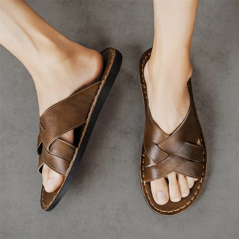 Genuine Leather Men Casual San - Leather Work Flats ulasan dan harga