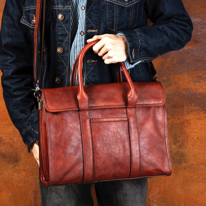 Vegetable tanned leather handb - Leather Work Bag ulasan dan harga