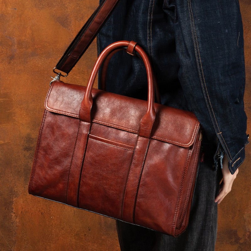 Vegetable tanned leather handb - Leather Work Bag ulasan dan harga