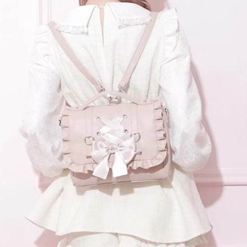 Sweet Bow Pink Mochila Women F - Leather Work Backpack ulasan dan harga