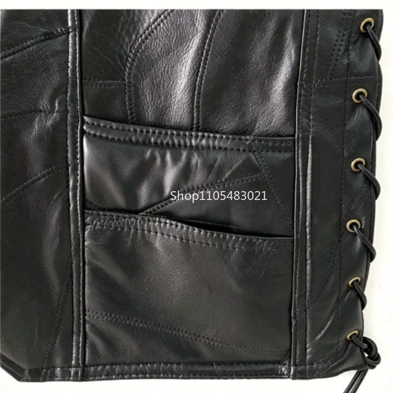 Men's Black Patchwork Leather  - Leather Work Jacket ulasan dan harga
