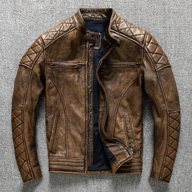 Vintage Men Leather Jacket Yel - Leather Work Jacket ulasan dan harga