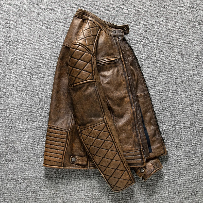 Vintage Men Leather Jacket Yel - Leather Work Jacket ulasan dan harga