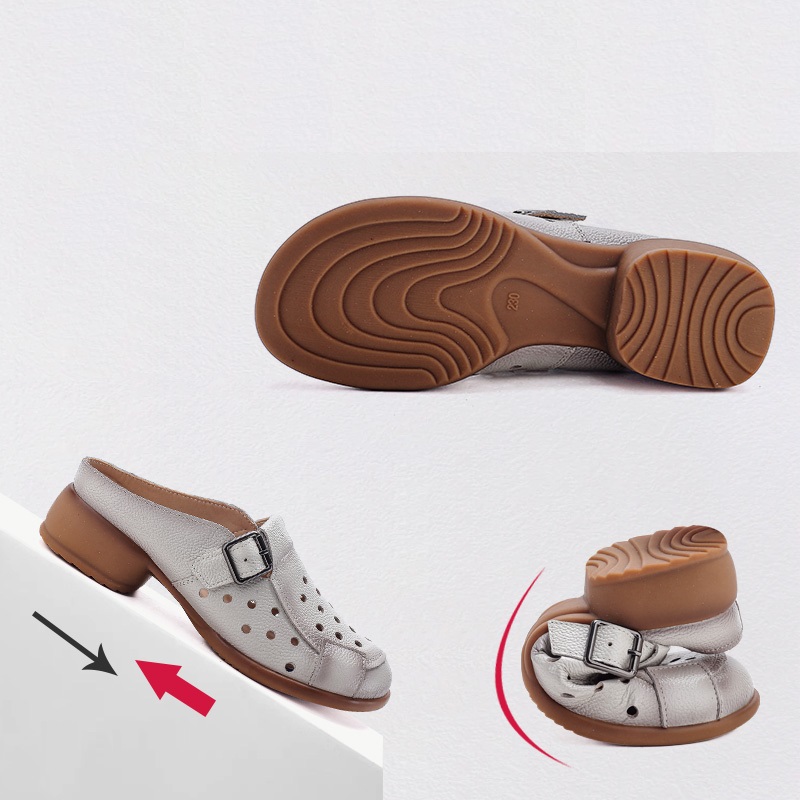 New Cow Leather Low Heel Sanda - Leather Work Flats ulasan dan harga
