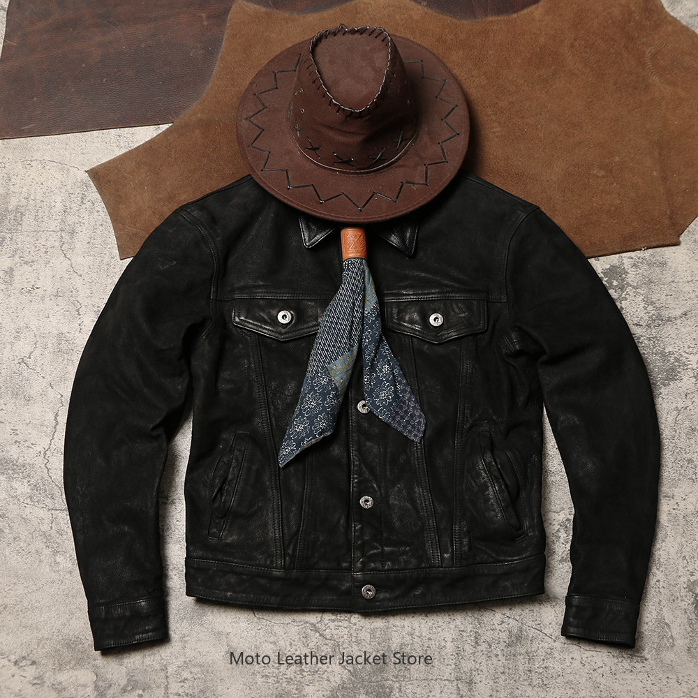 Retro High Waist Denim Workwea - Leather Work Jacket ulasan dan harga