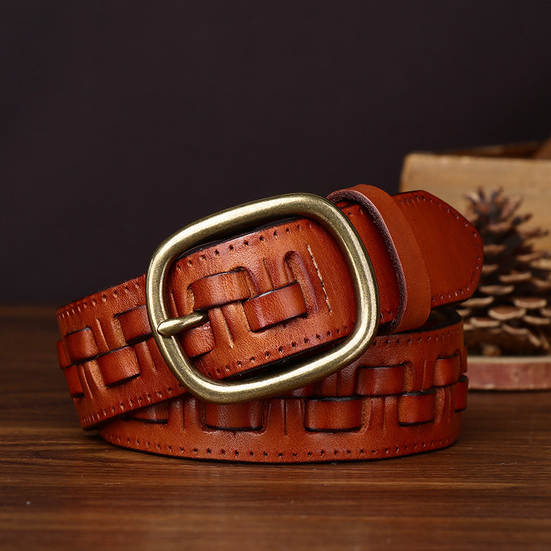 3.3cm Top Quality Vintage Hand - Leather Work Jeans ulasan dan harga