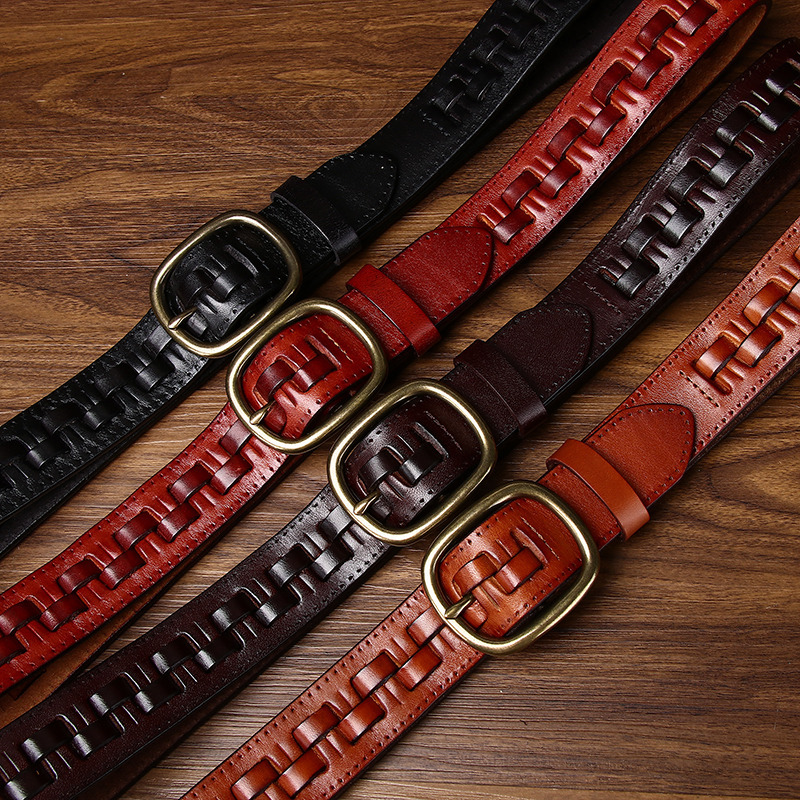 3.3cm Top Quality Vintage Hand - Leather Work Jeans ulasan dan harga