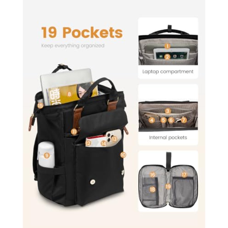 Laptop Backpack for Women, Tea - Leather Work Bag ulasan dan harga