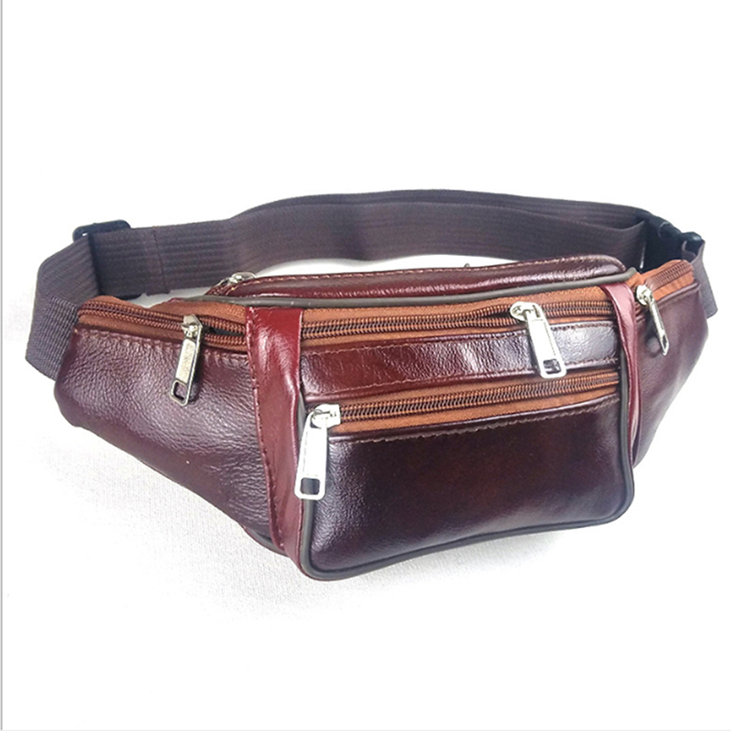 Genuine Leather Waist Bag Men  - Leatherwork Fasteners ulasan dan harga